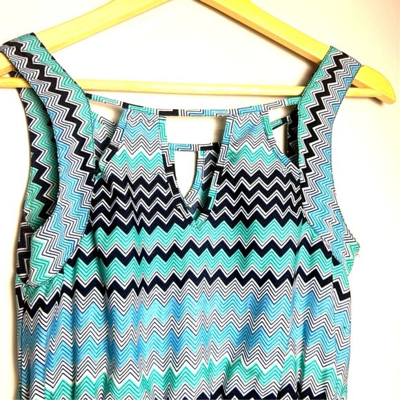 LOVE, FIRE Blue & Teal Chevron Zig Zag Midi Dress, Size S - Picture 7 of 8